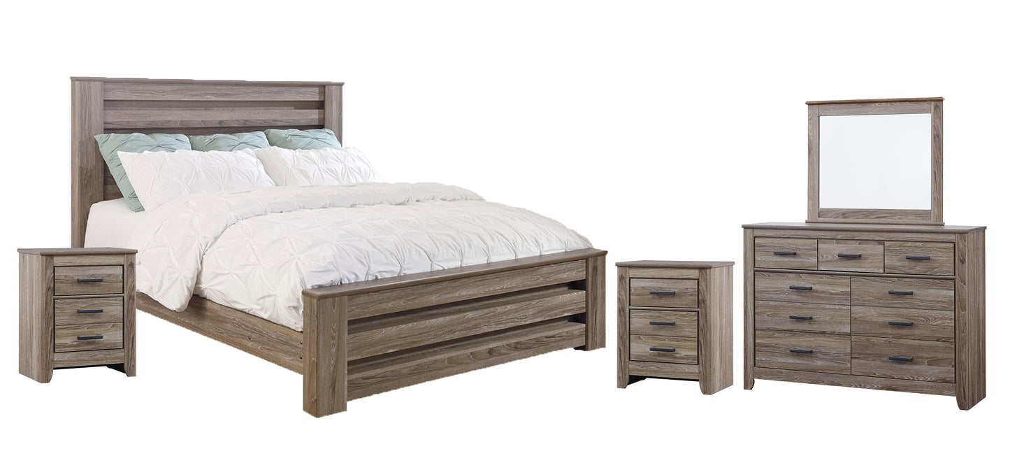Zelen King Panel Bed with Mirrored Dresser and 2 Nightstands Signature Design by Ashley®