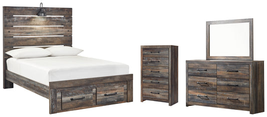 Drystan Full Panel Bed with 2 Storage Drawers with Mirrored Dresser and Chest Signature Design by Ashley®