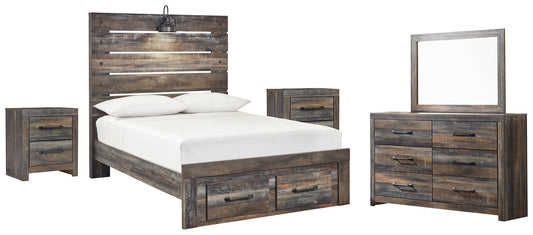 Drystan Full Panel Bed with 2 Storage Drawers with Mirrored Dresser and 2 Nightstands Signature Design by Ashley®