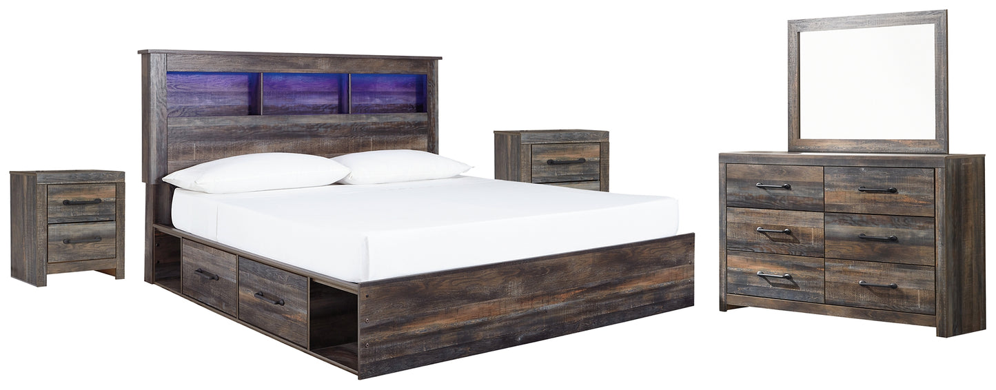 Drystan King Bookcase Bed with 2 Storage Drawers with Mirrored Dresser and 2 Nightstands Signature Design by Ashley®