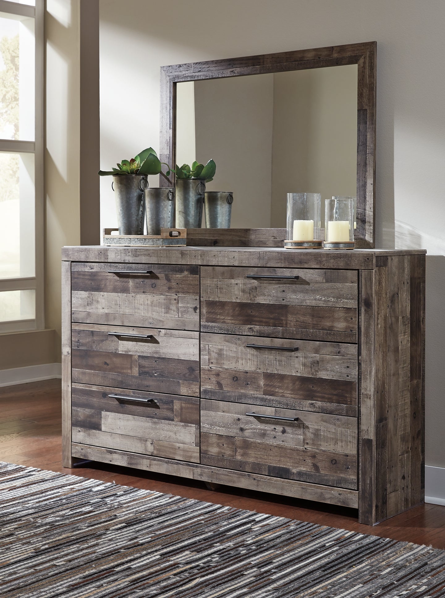 Derekson Queen Panel Bed with 6 Storage Drawers with Mirrored Dresser Benchcraft®