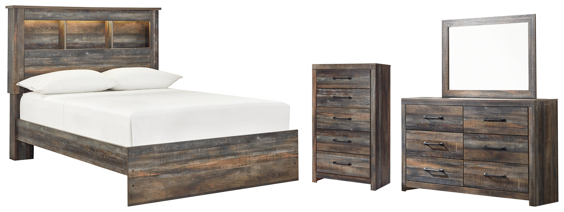 Drystan Full Bookcase Bed with Mirrored Dresser and Chest Signature Design by Ashley®