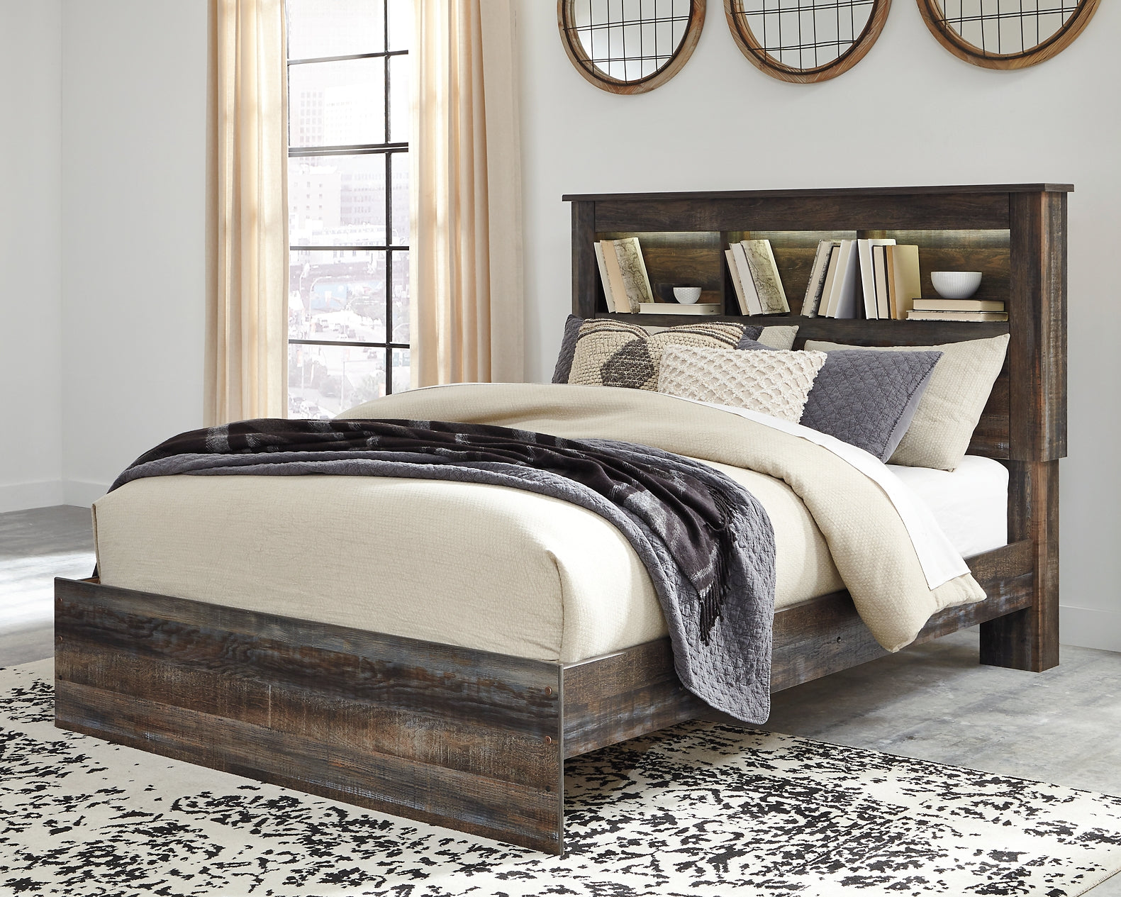 Drystan Queen Bookcase Bed with Mirrored Dresser, Chest and Nightstand Signature Design by Ashley®