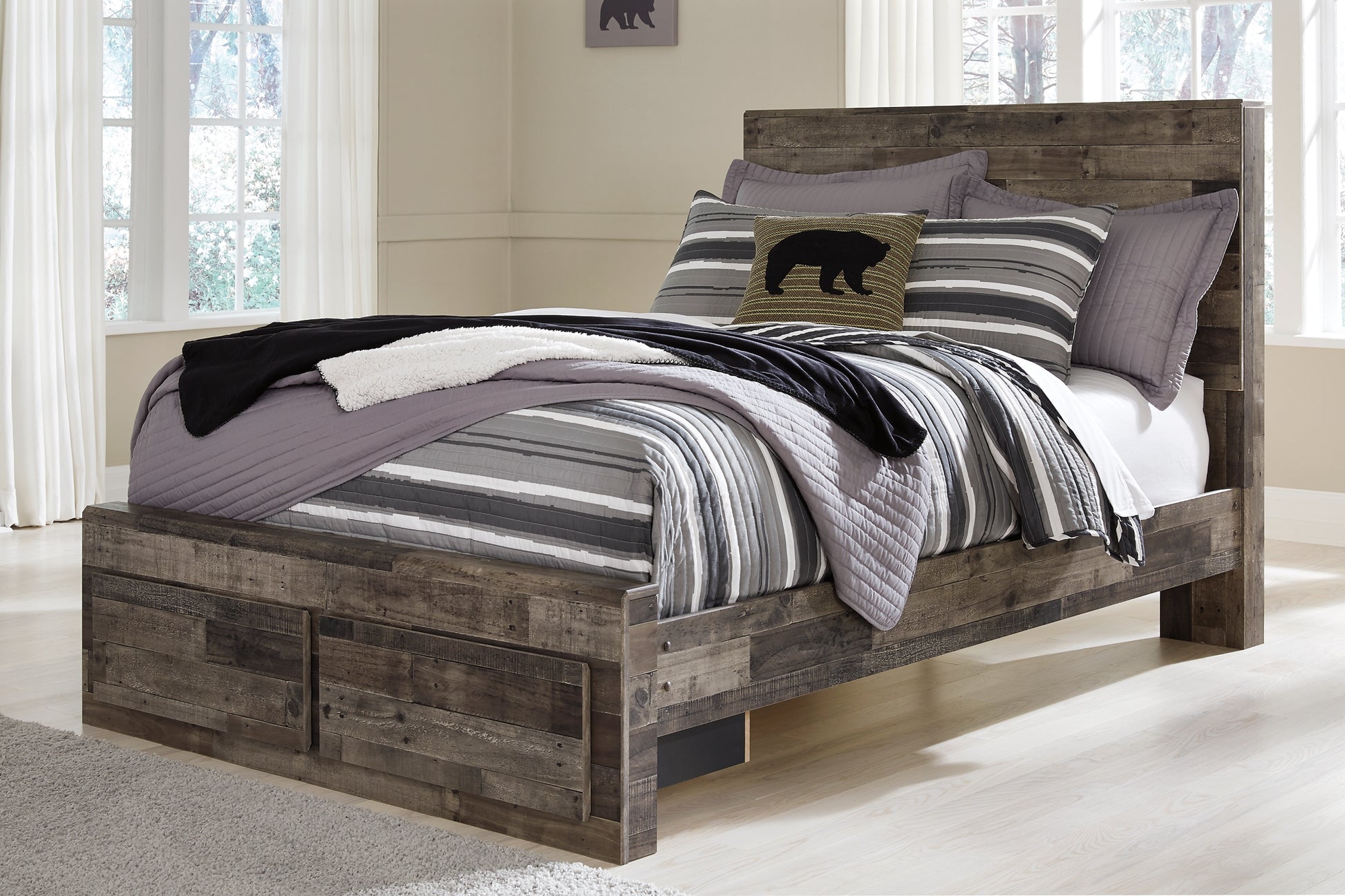 Derekson Full Panel Bed with 2 Storage Drawers with Mirrored Dresser and 2 Nightstands Benchcraft®
