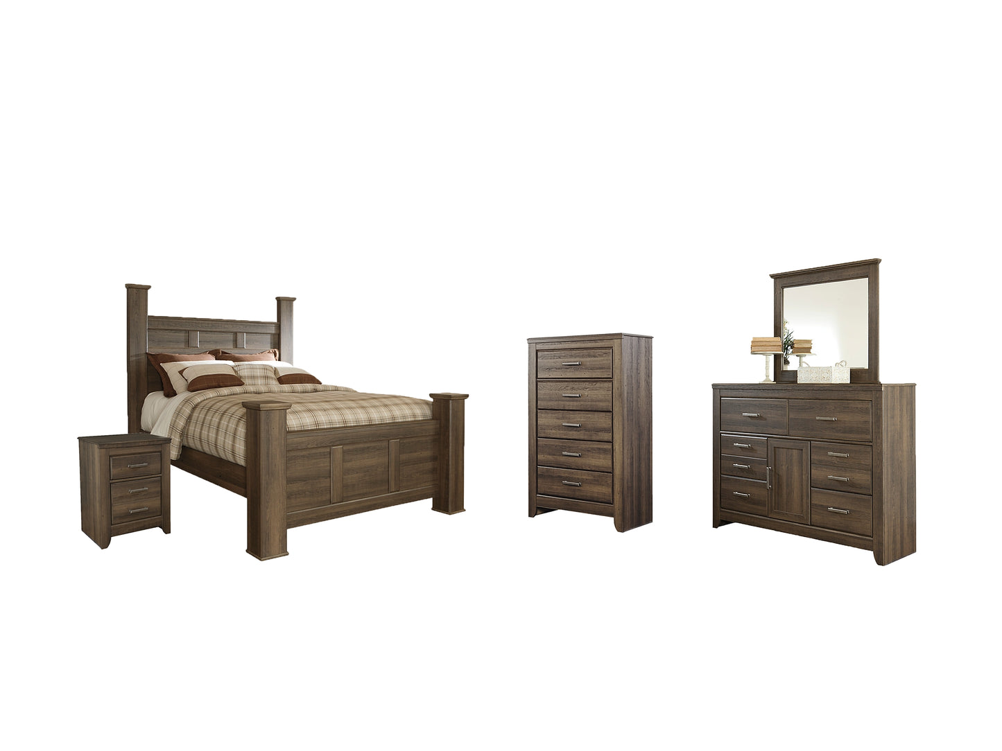 Juararo Queen Poster Bed with Mirrored Dresser, Chest and Nightstand Signature Design by Ashley®
