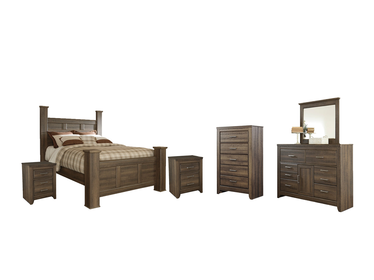 Juararo Queen Poster Bed with Mirrored Dresser, Chest and 2 Nightstands Signature Design by Ashley®