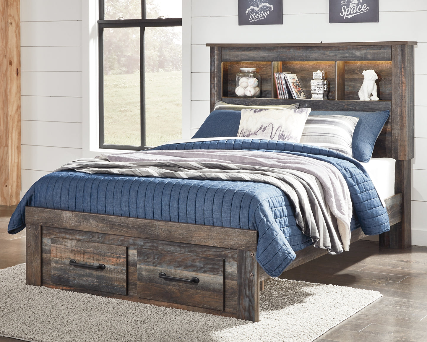 Drystan Full Bookcase Bed with 2 Storage Drawers with Mirrored Dresser and 2 Nightstands Signature Design by Ashley®
