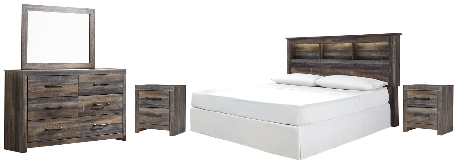 Drystan King/California King Bookcase Headboard with Mirrored Dresser and 2 Nightstands Signature Design by Ashley®
