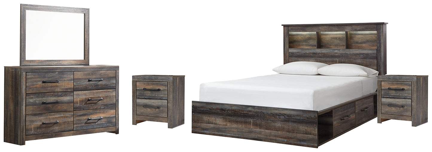 Drystan Queen Bookcase Bed with 2 Storage Drawers with Mirrored Dresser and 2 Nightstands Signature Design by Ashley®