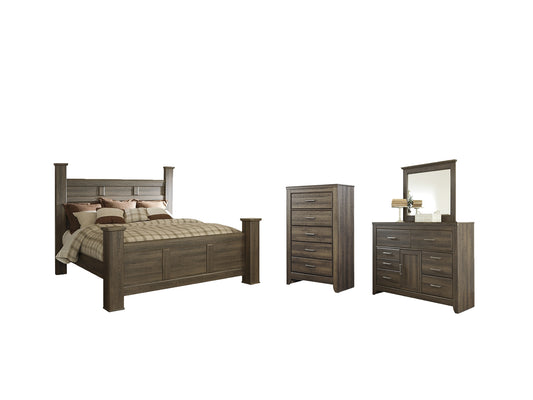 Juararo King Poster Bed with Mirrored Dresser and Chest Signature Design by Ashley®