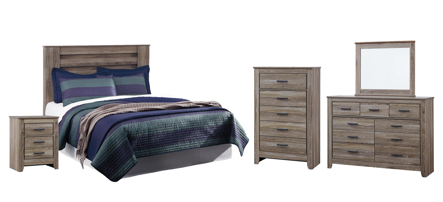 Zelen Queen/Full Panel Headboard with Mirrored Dresser, Chest and Nightstand Signature Design by Ashley®
