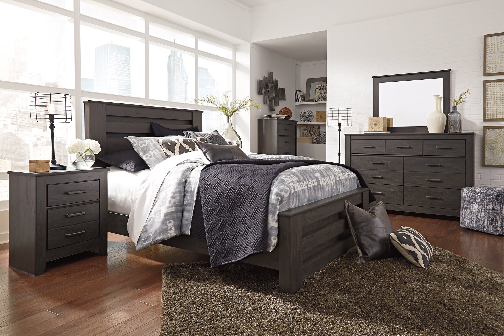 Brinxton Queen Panel Bed with Mirrored Dresser Signature Design by Ashley®