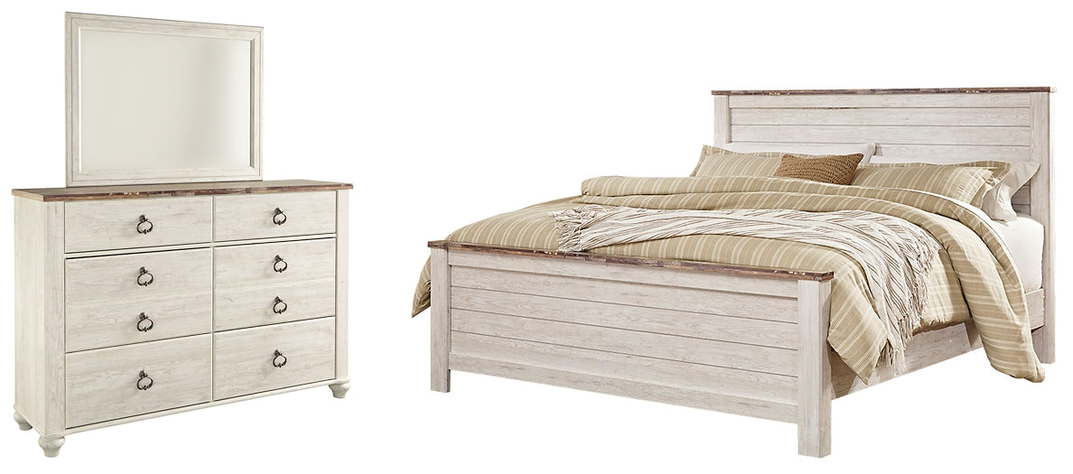 Willowton California King Panel Bed with Mirrored Dresser Signature Design by Ashley®