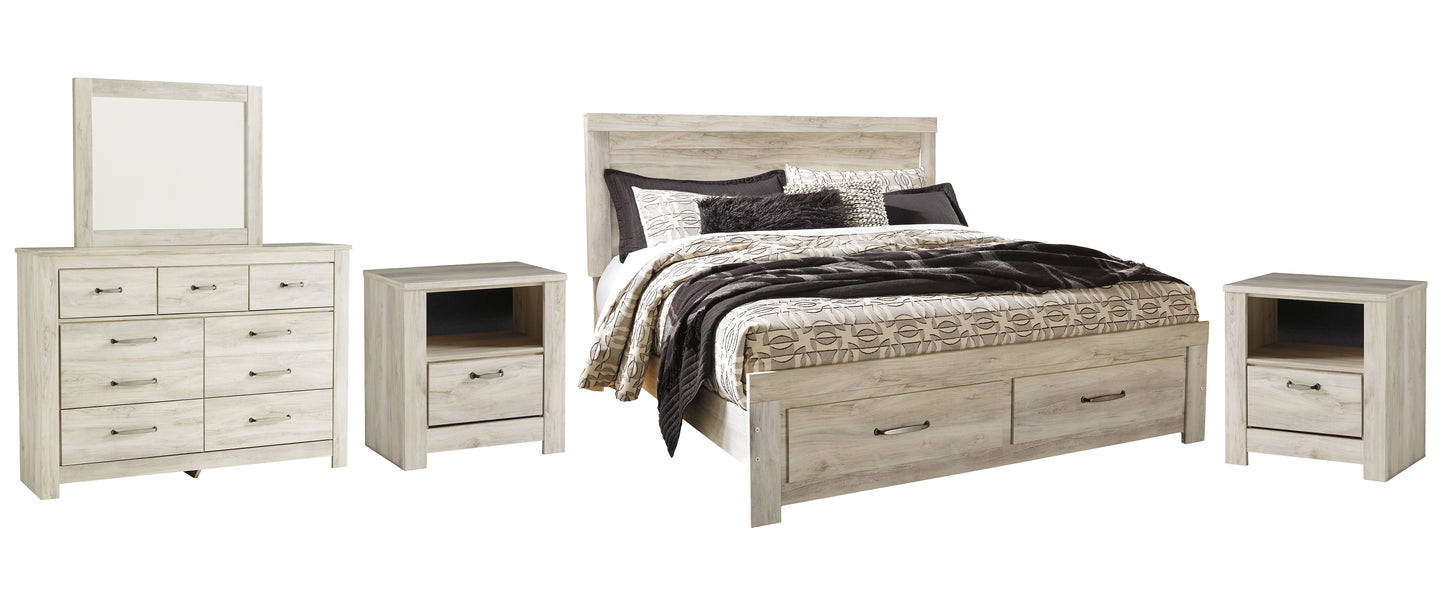 Bellaby Queen Platform Bed with 2 Storage Drawers with Mirrored Dresser and 2 Nightstands Signature Design by Ashley®