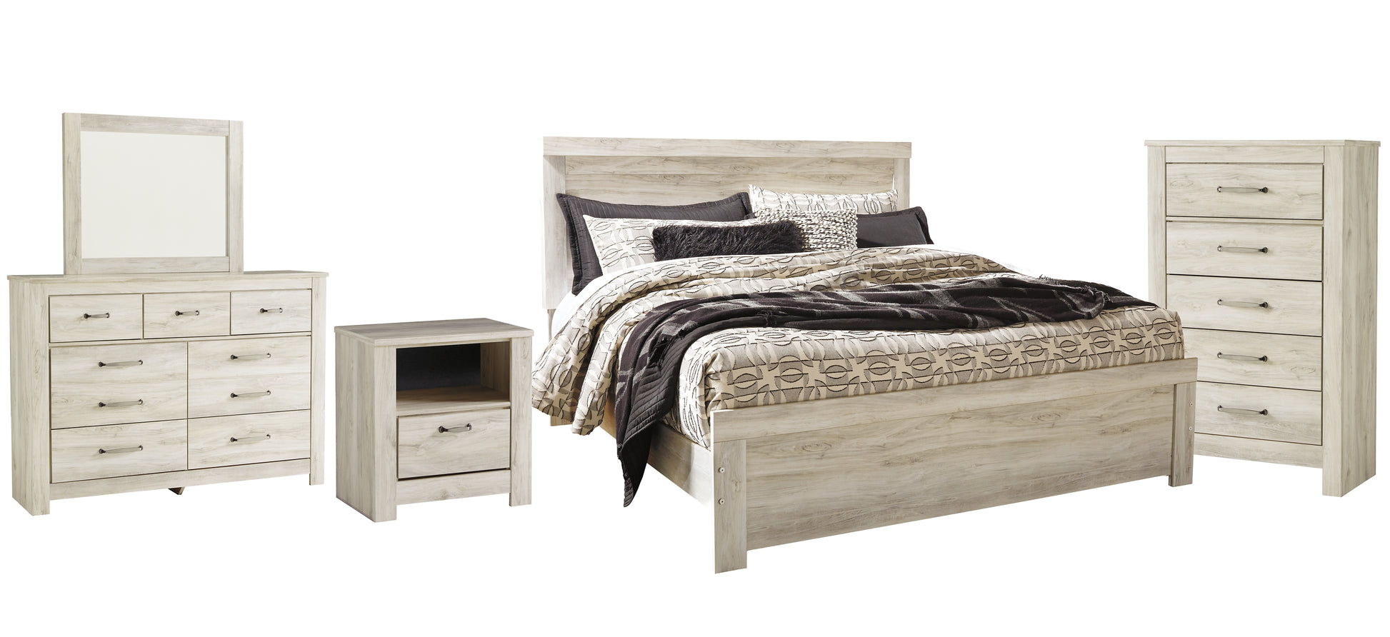 Bellaby Queen Panel Bed with Mirrored Dresser, Chest and Nightstand Signature Design by Ashley®