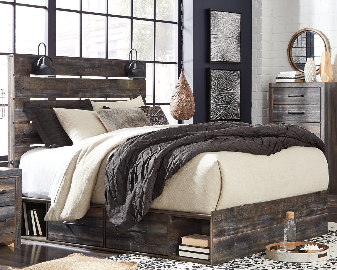 Drystan Queen Panel Bed with 2 Storage Drawers with Mirrored Dresser, Chest and Nightstand Signature Design by Ashley®