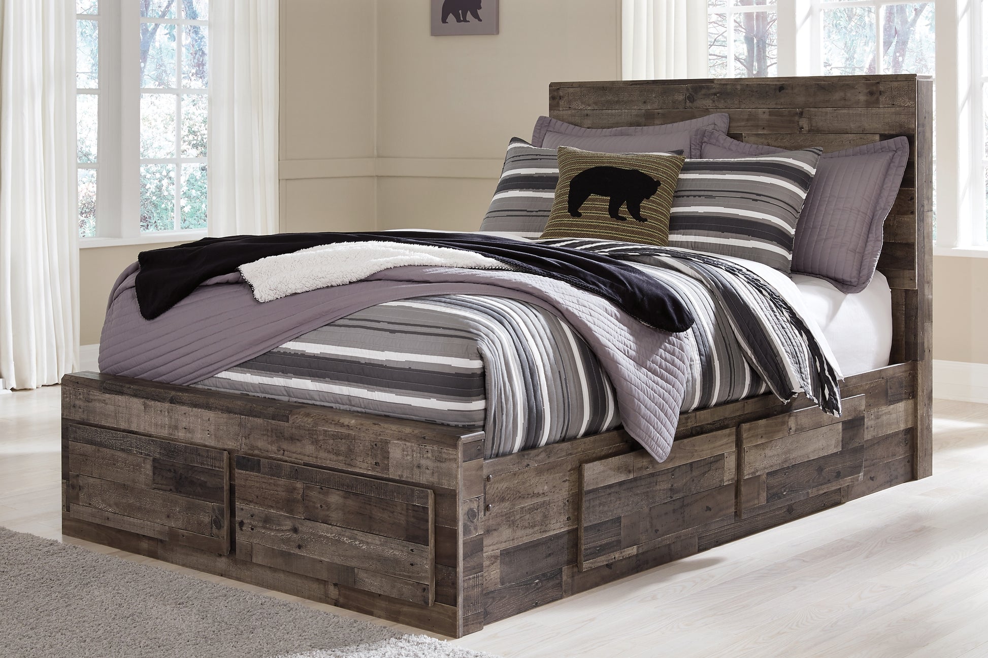 Derekson Full Panel Bed with 6 Storage Drawers with Mirrored Dresser, Chest and Nightstand Benchcraft®