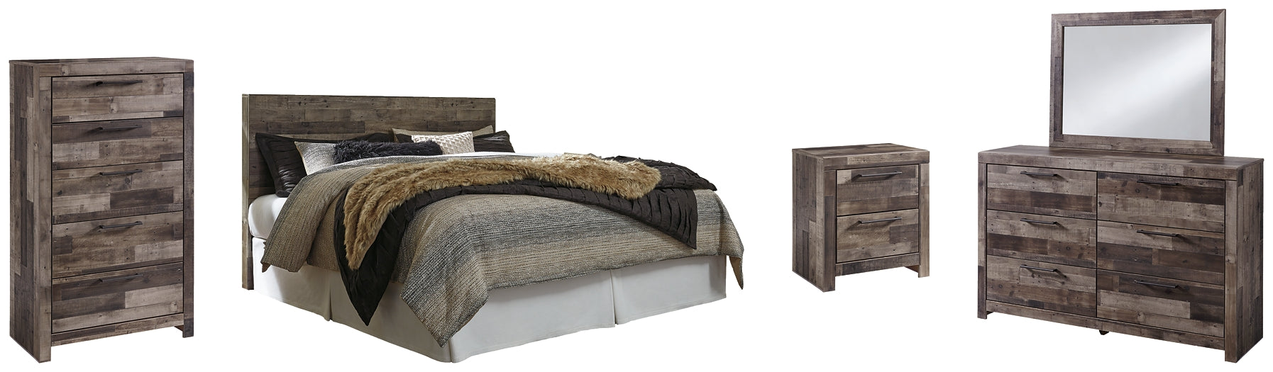 Derekson King Panel Headboard with Mirrored Dresser, Chest and Nightstand Benchcraft®