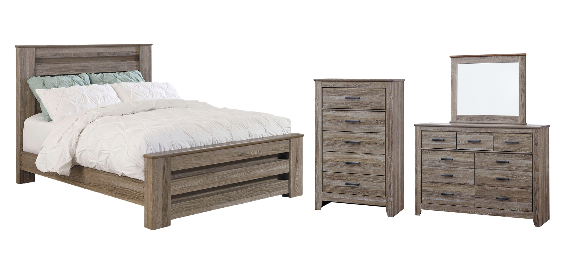 Zelen Queen Panel Bed with Mirrored Dresser and Chest Signature Design by Ashley®