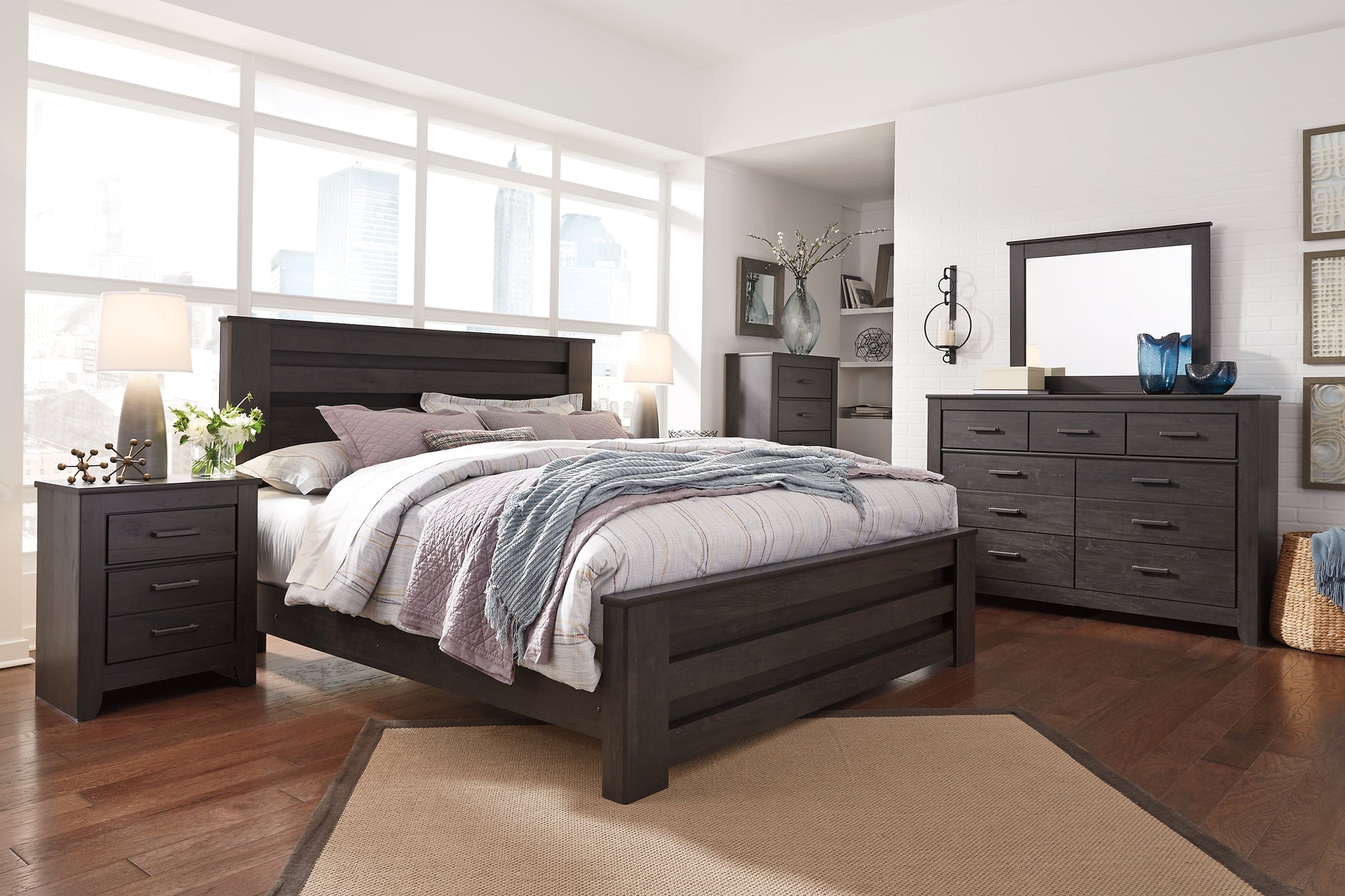 Brinxton King Panel Bed with Mirrored Dresser, Chest and Nightstand Signature Design by Ashley®