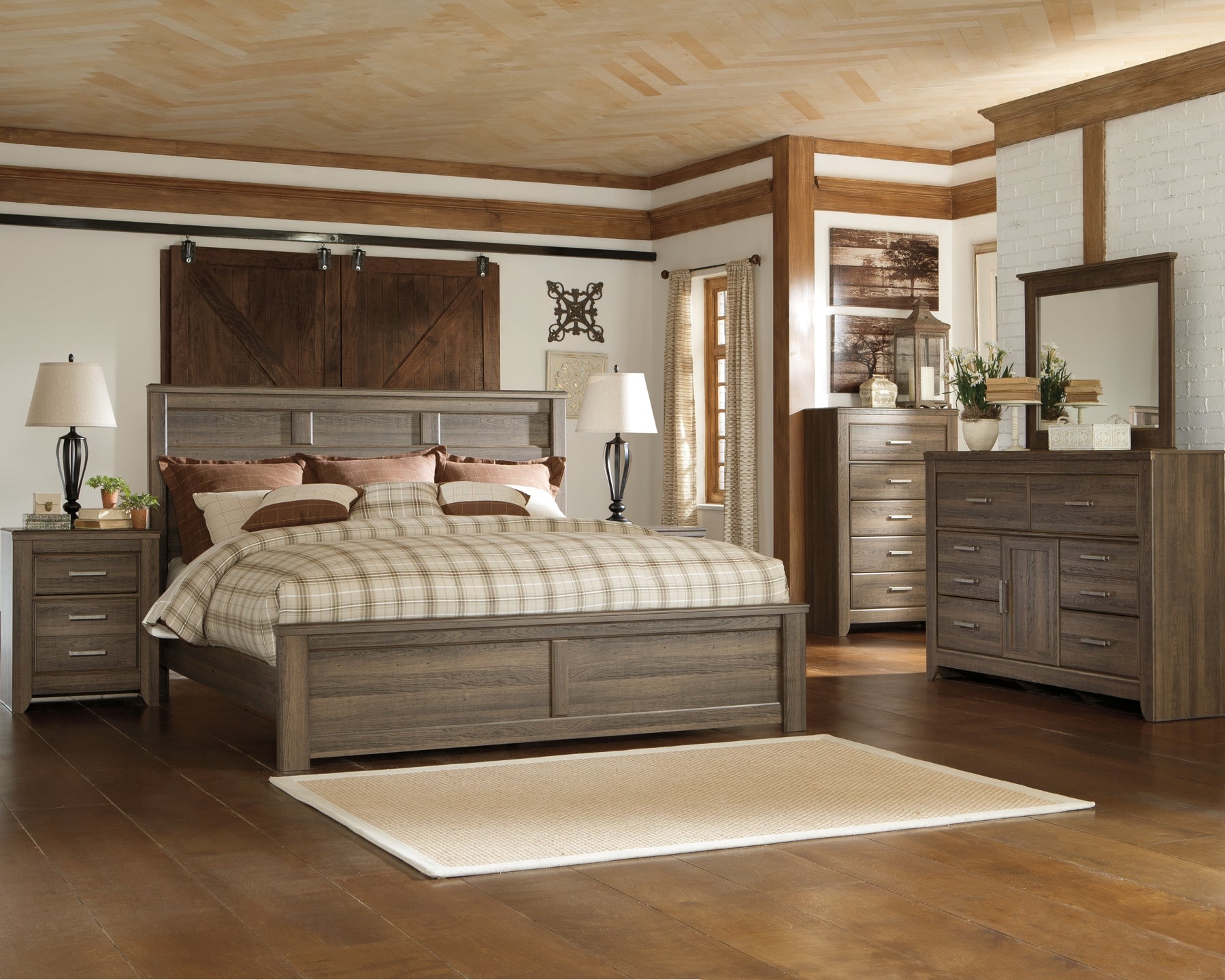 Juararo King Panel Bed with Mirrored Dresser, Chest and Nightstand Signature Design by Ashley®