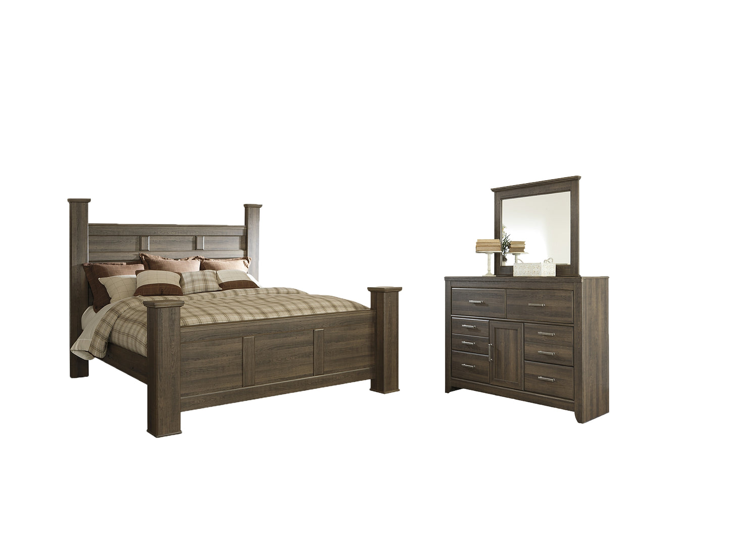 Juararo King Poster Bed with Mirrored Dresser Signature Design by Ashley®