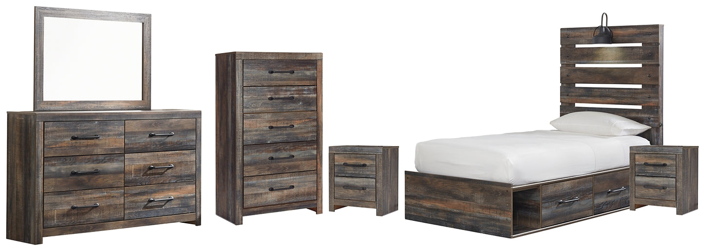 Drystan Twin Panel Bed with 4 Storage Drawers with Mirrored Dresser, Chest and 2 Nightstands Signature Design by Ashley®