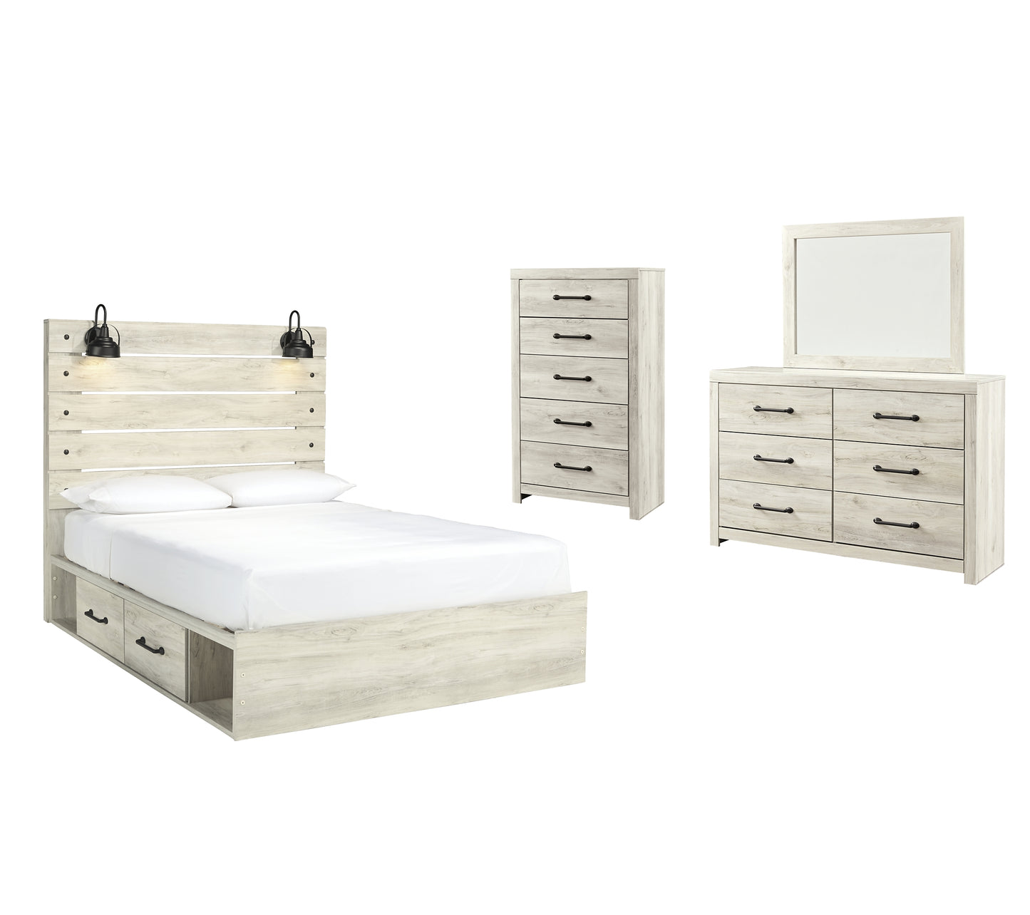 Cambeck Twin Panel Bed with 4 Storage Drawers with Mirrored Dresser and Chest Signature Design by Ashley®