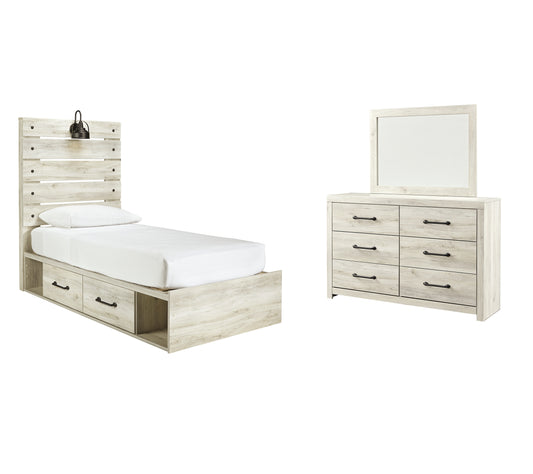 Cambeck Twin Panel Bed with 4 Storage Drawers with Mirrored Dresser Signature Design by Ashley®
