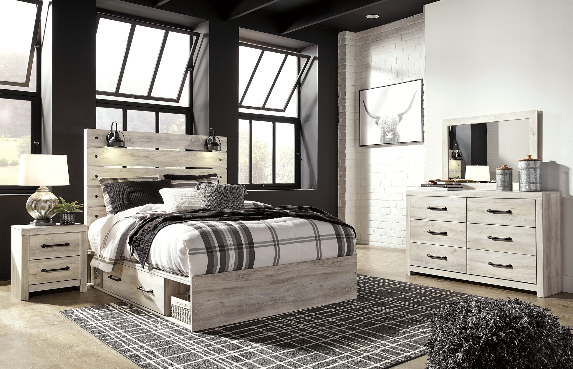 Cambeck Queen Panel Bed with 4 Storage Drawers with Mirrored Dresser and 2 Nightstands Signature Design by Ashley®