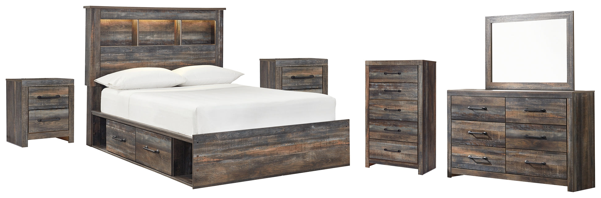Drystan Full Bookcase Bed with 2 Storage Drawers with Mirrored Dresser, Chest and 2 Nightstands Signature Design by Ashley®