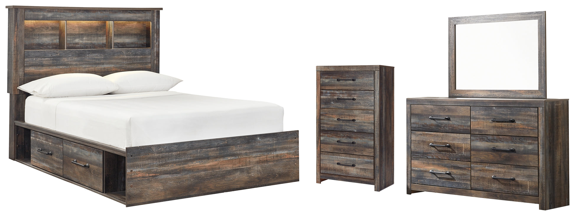 Drystan Full Bookcase Bed with 2 Storage Drawers with Mirrored Dresser and Chest Signature Design by Ashley®