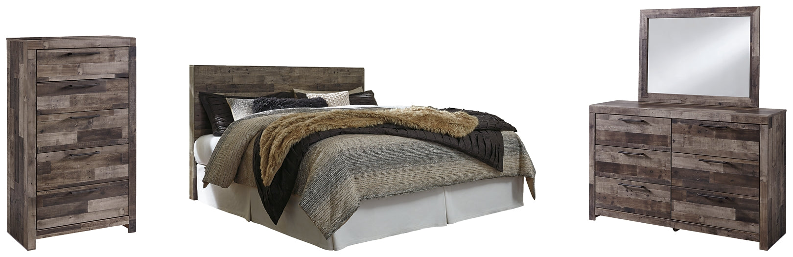 Derekson King Panel Headboard with Mirrored Dresser and Chest Benchcraft®