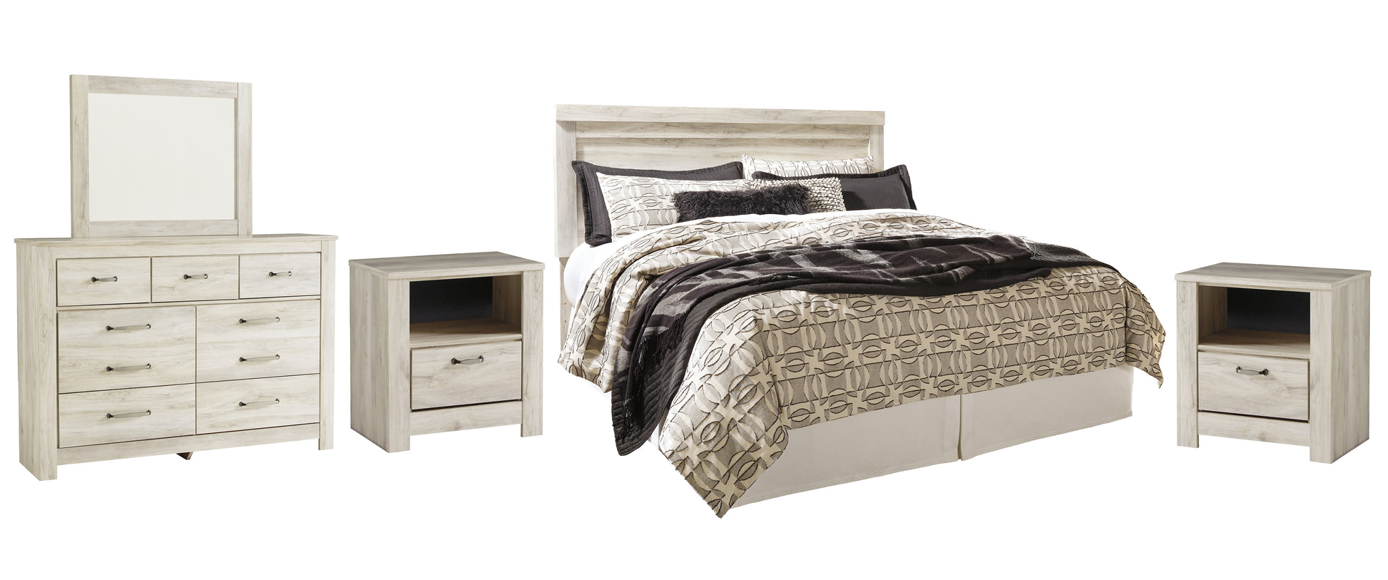 Bellaby Queen Panel Headboard with Mirrored Dresser and 2 Nightstands Signature Design by Ashley®