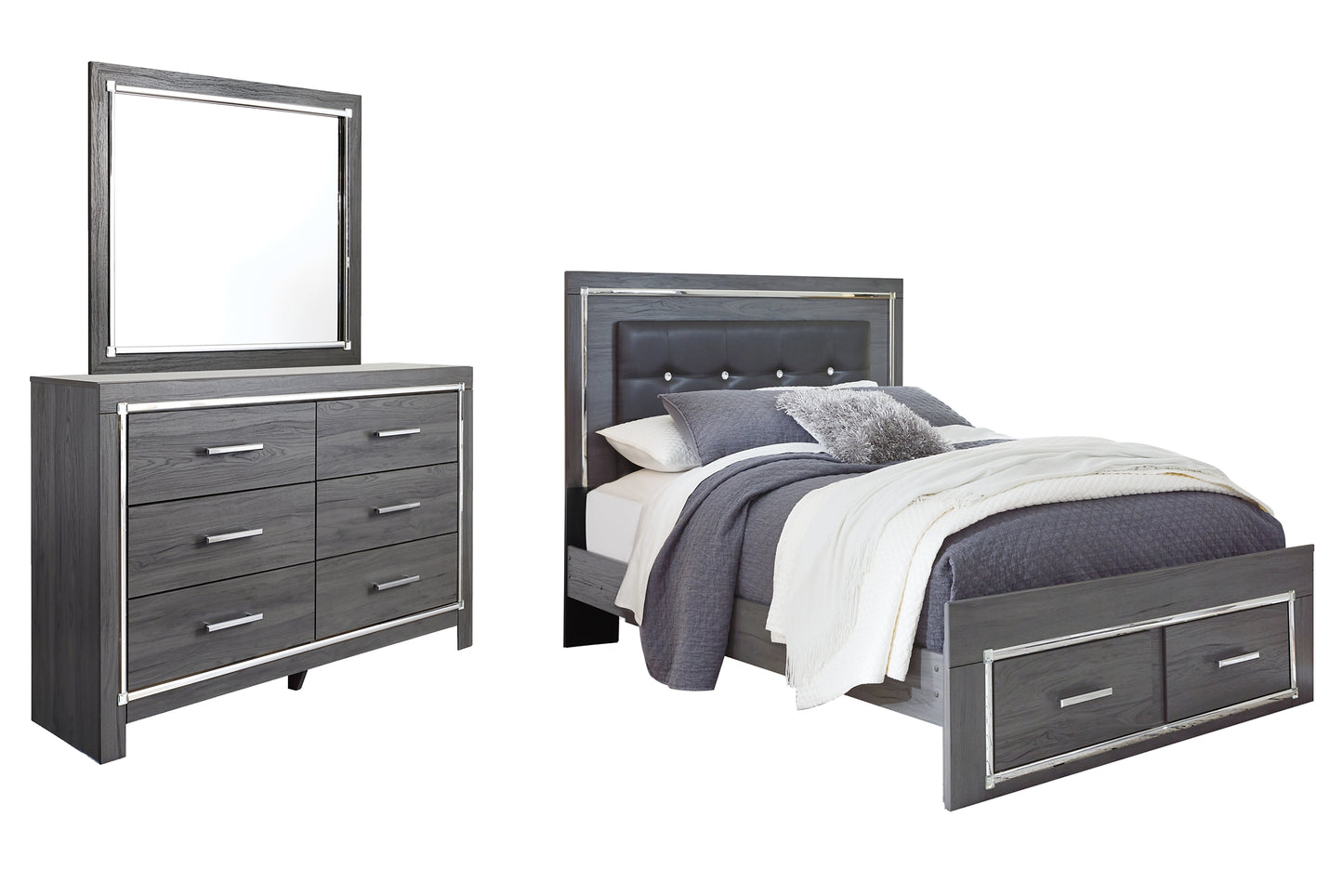 Lodanna Queen Panel Bed with 2 Storage Drawers with Mirrored Dresser Signature Design by Ashley®