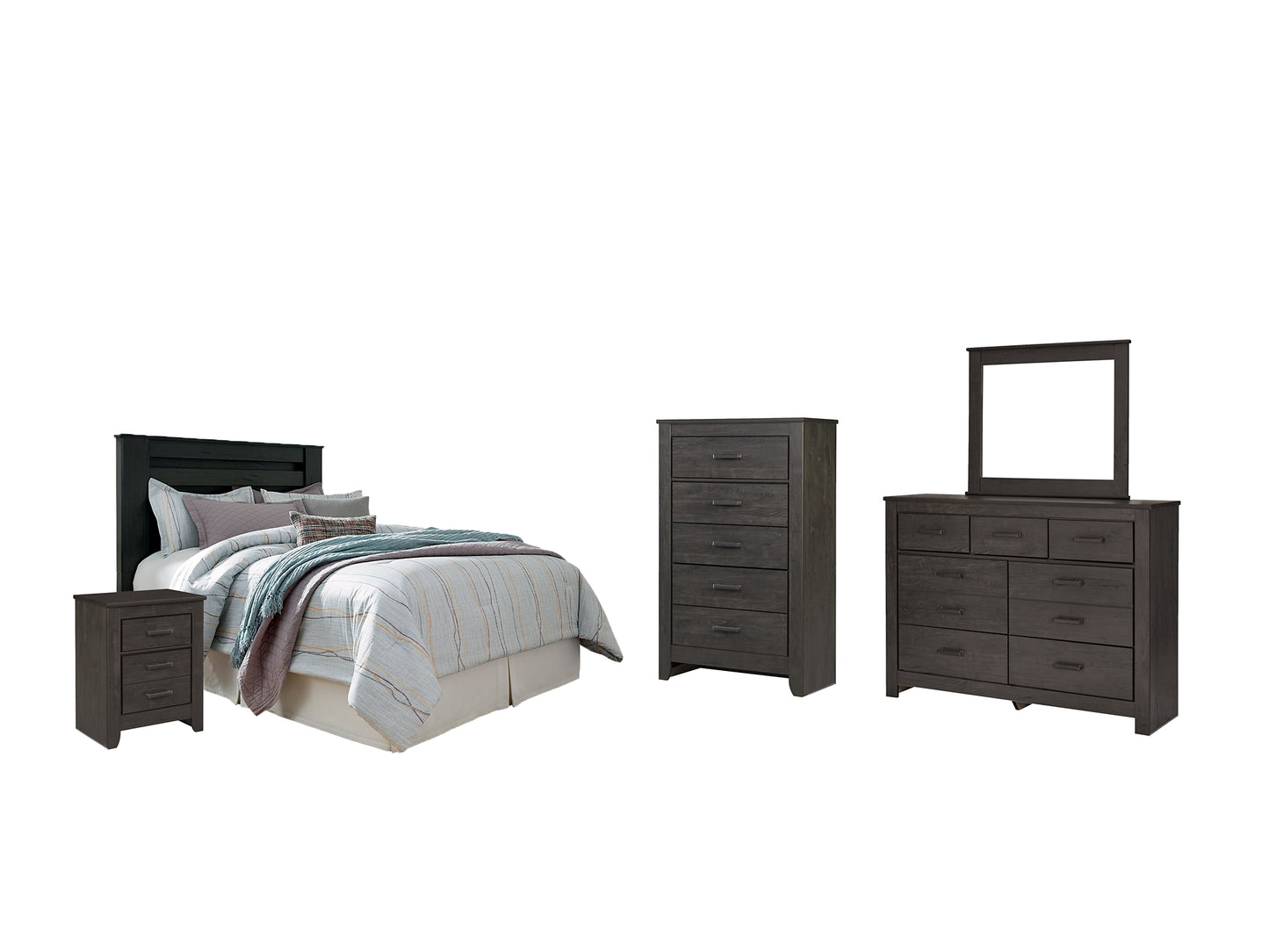 Brinxton Queen/Full Panel Headboard with Mirrored Dresser, Chest and Nightstand Signature Design by Ashley®