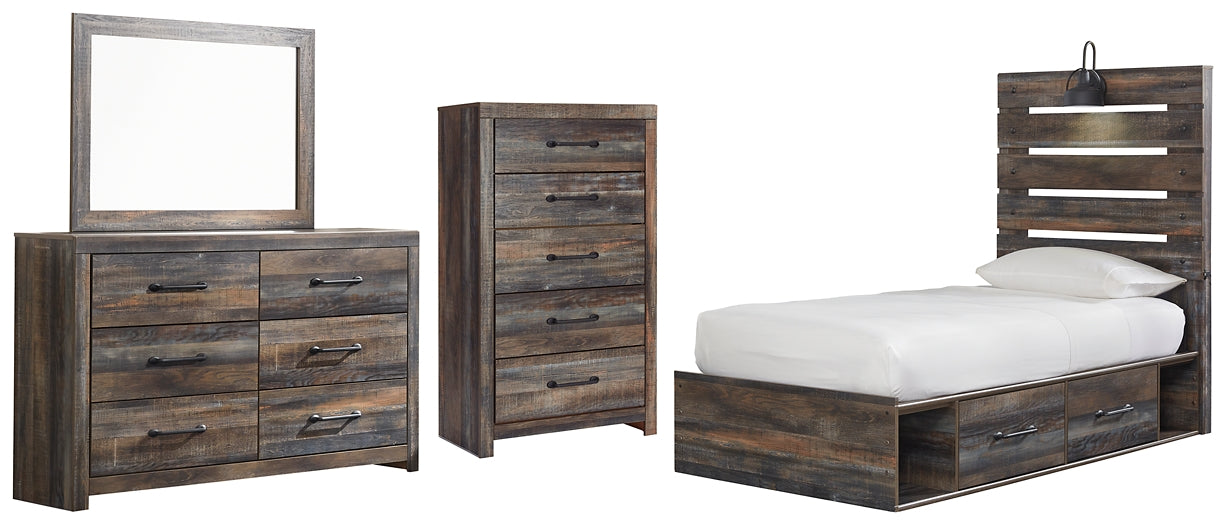 Drystan Twin Panel Bed with 4 Storage Drawers with Mirrored Dresser and Chest Signature Design by Ashley®