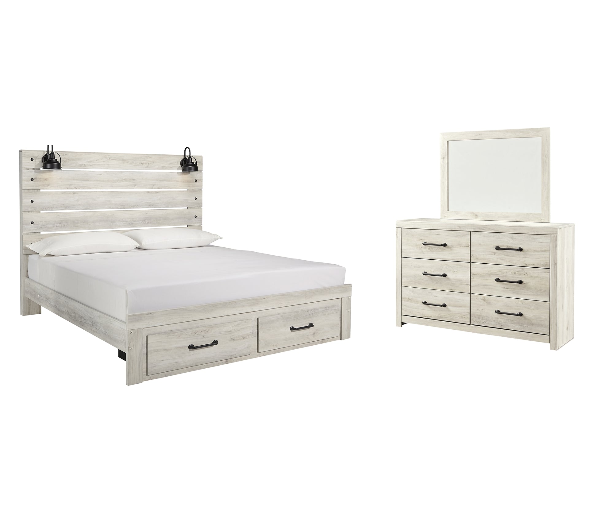 Cambeck King Panel Bed with 2 Storage Drawers with Mirrored Dresser Signature Design by Ashley®