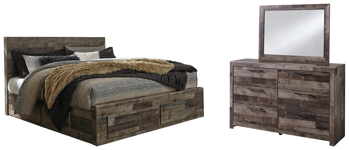 Derekson King Panel Bed with 2 Storage Drawers with Mirrored Dresser Benchcraft®