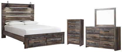 Drystan Queen Panel Bed with 2 Storage Drawers with Mirrored Dresser and Chest Signature Design by Ashley®
