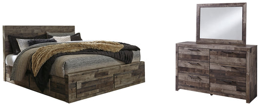 Derekson King Panel Bed with 6 Storage Drawers with Mirrored Dresser Benchcraft®