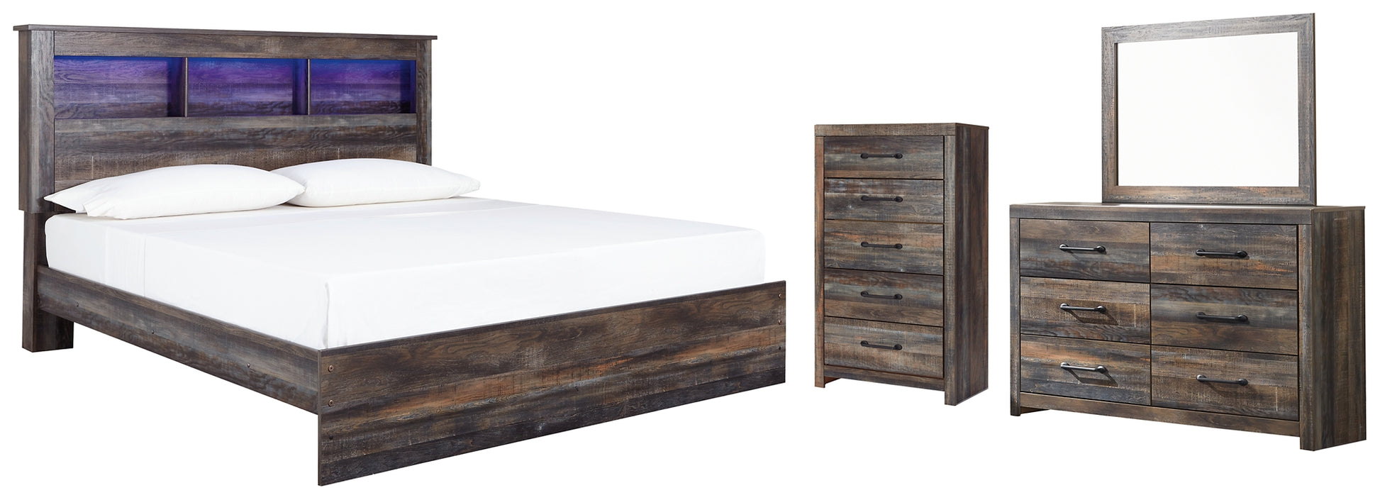 Drystan King Panel Bookcase Bed with Mirrored Dresser and Chest Signature Design by Ashley®