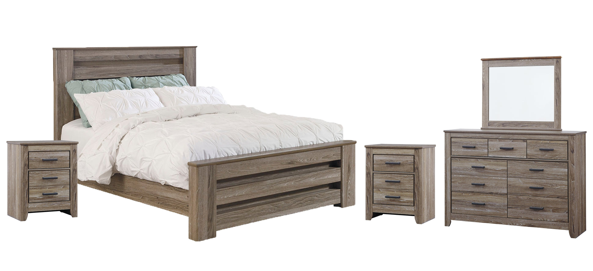 Zelen Queen Panel Bed with Mirrored Dresser and 2 Nightstands Signature Design by Ashley®