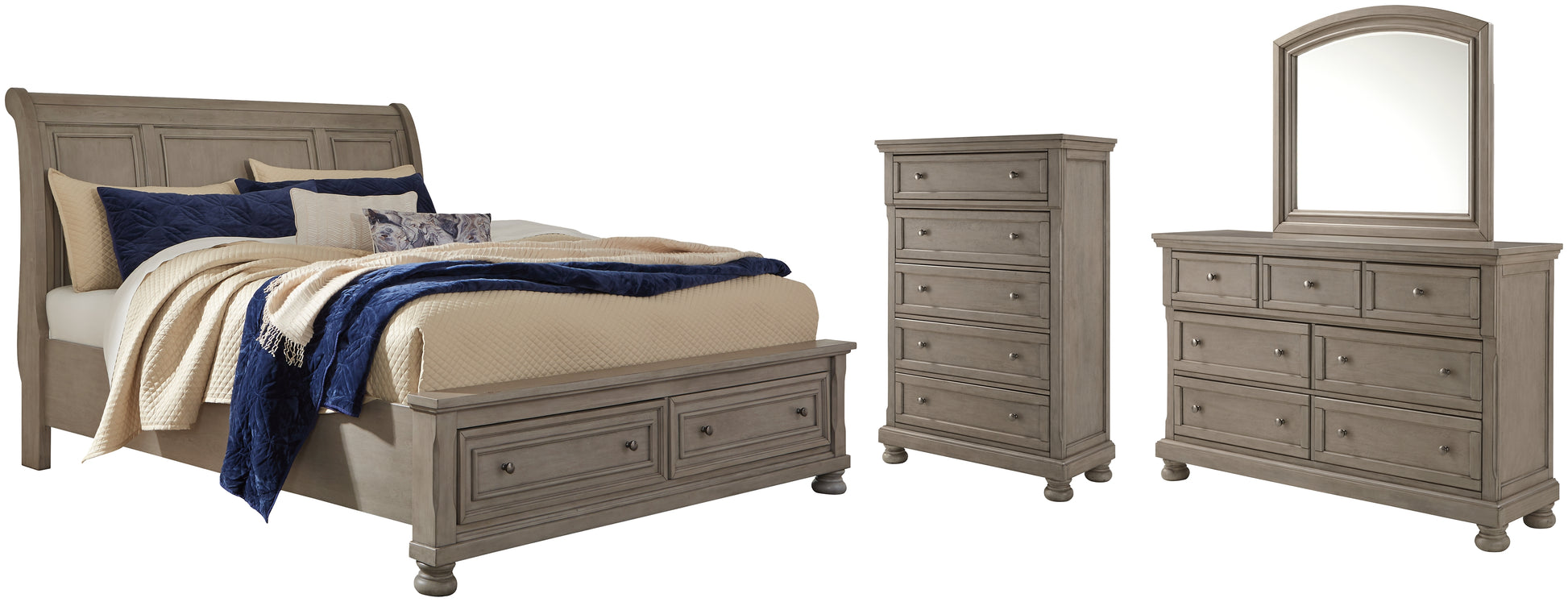 Lettner California King Sleigh Bed with Mirrored Dresser and Chest Signature Design by Ashley®