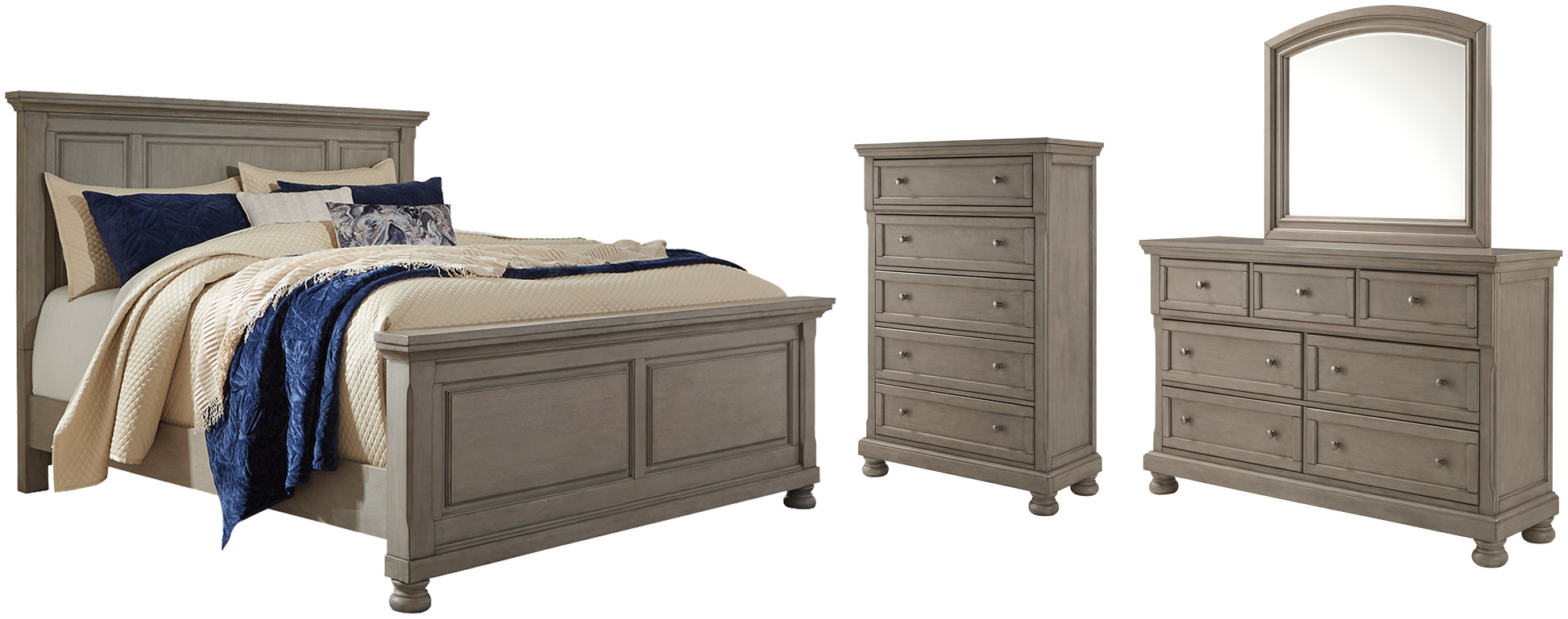 Lettner King Panel Bed with Mirrored Dresser and Chest Signature Design by Ashley®