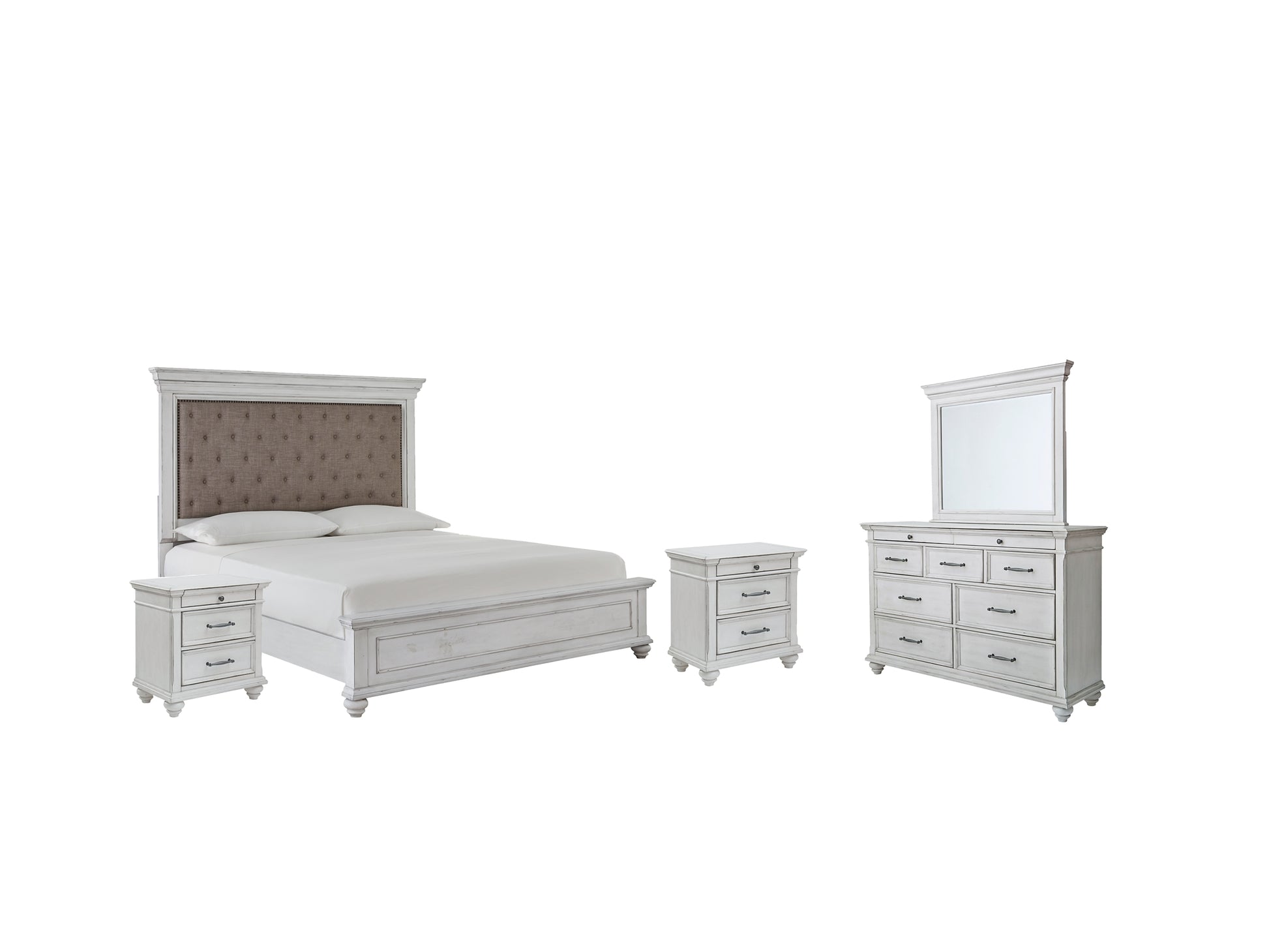 Kanwyn Queen Panel Bed with Mirrored Dresser and 2 Nightstands Benchcraft®