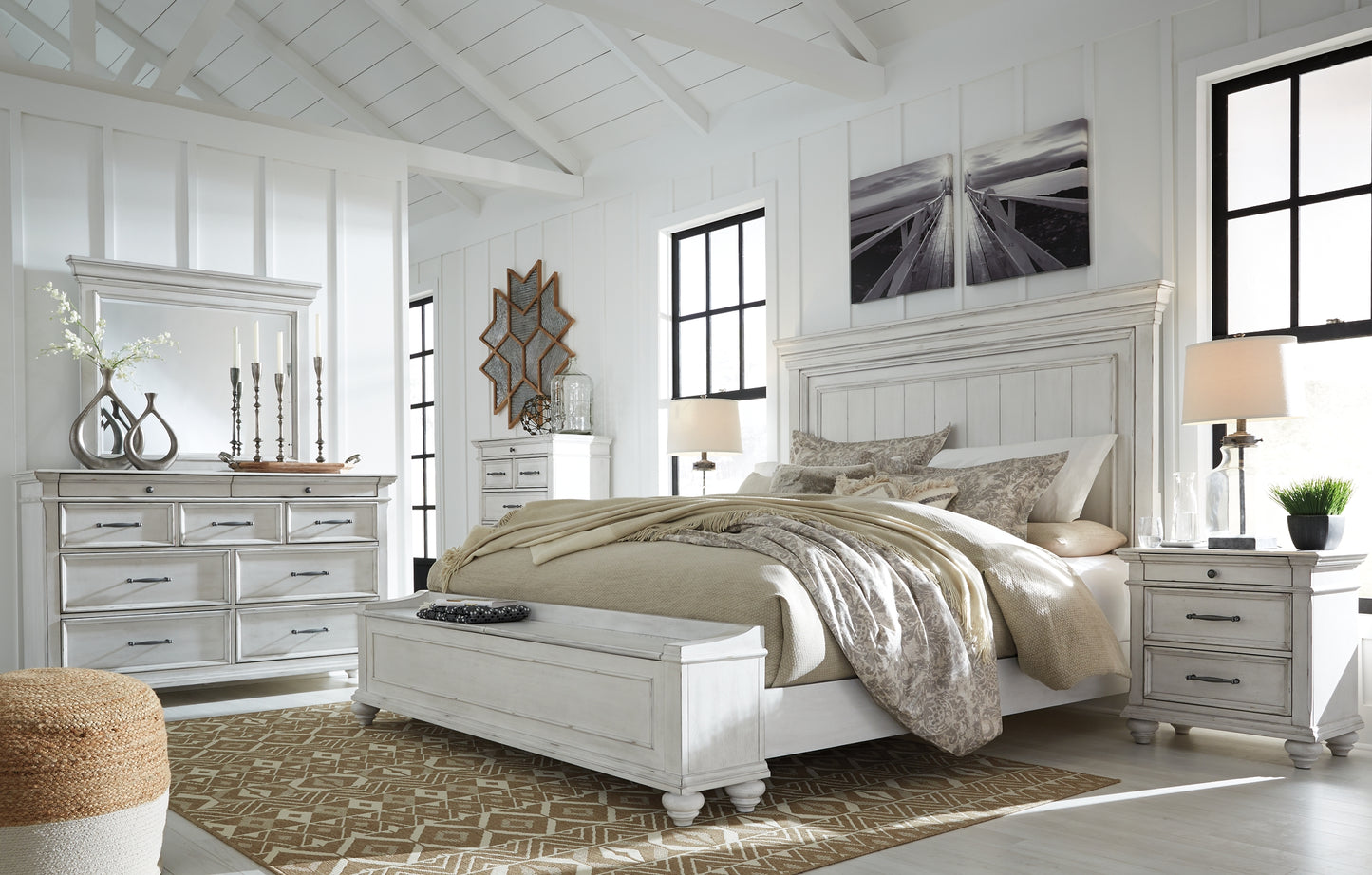 Kanwyn King Panel Bed with Storage with Mirrored Dresser, Chest and Nightstand Benchcraft®
