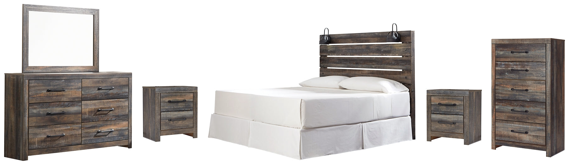 Drystan King Panel Headboard with Mirrored Dresser, Chest and 2 Nightstands Signature Design by Ashley®
