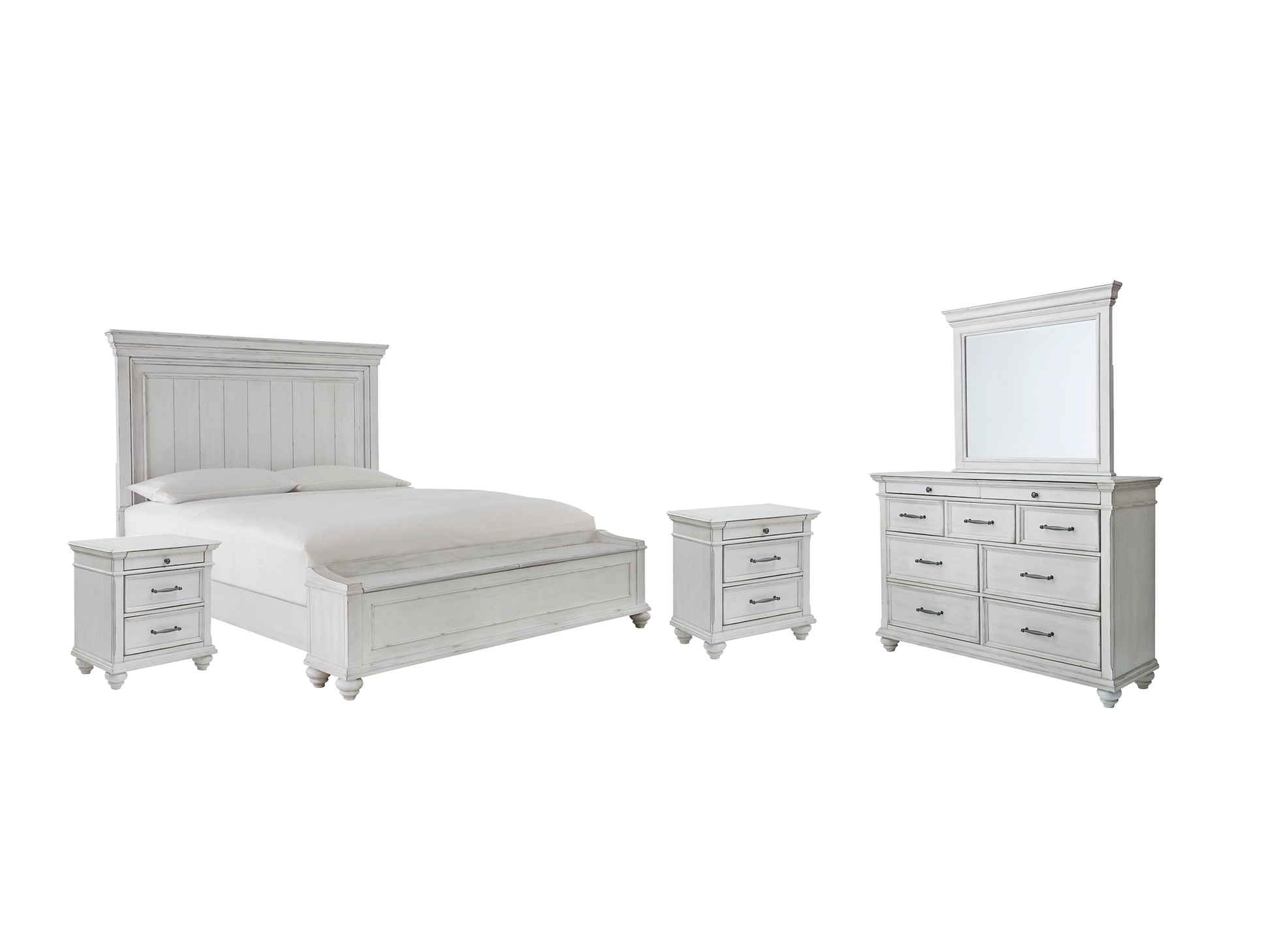 Kanwyn Queen Panel Bed with Storage with Mirrored Dresser and 2 Nightstands Benchcraft®