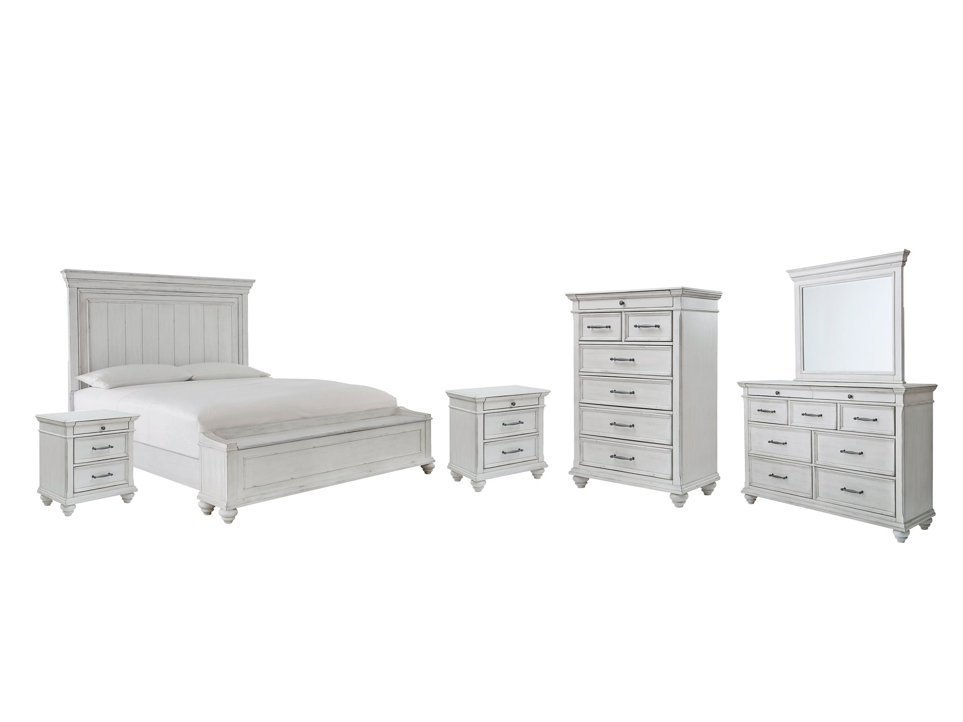 Kanwyn Queen Panel Bed with Storage with Mirrored Dresser, Chest and 2 Nightstands Benchcraft®